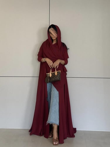 عباية تربل كلوش كريب أمريكي عنابي