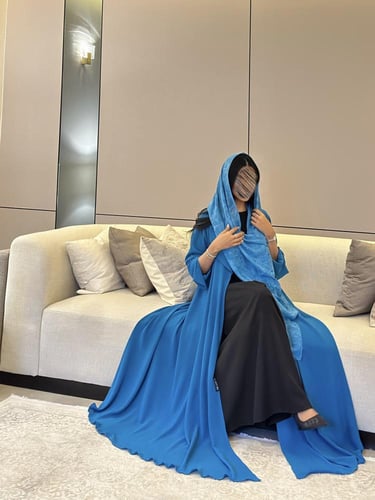 عباية لنن دبل كلوش مع طرحة مشجر