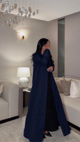 عباية بليزر غير مبطن كتان كحلي قصة نص كلوش