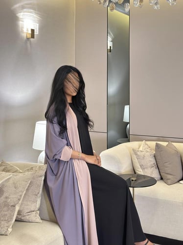 عباية دبل فيس شيفون وكريب لون وردي وبنفسجي قصة نص...