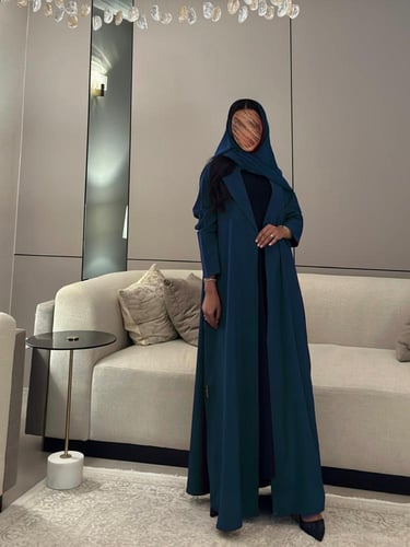 عباية بليزر غير مبطن كتان تركواز قصة نص كلوش