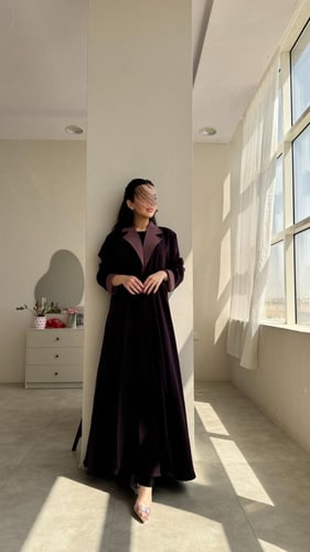 عباية بليزر نص كلوش كريب لميا بنفسجي غامق وبنفسجي...