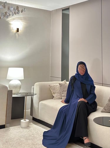 عباية بليزر غير مبطن كتان كحلي قصة نص كلوش