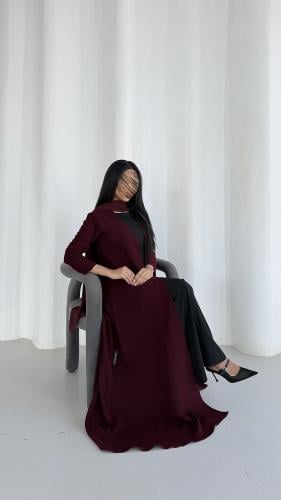 عباية كريب سيراميك عنابي نص كلوش