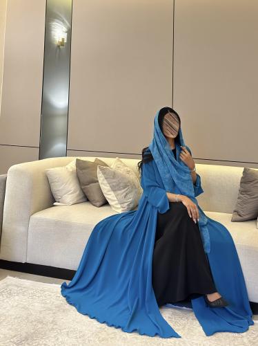 عباية لنن دبل كلوش مع طرحة مشجر