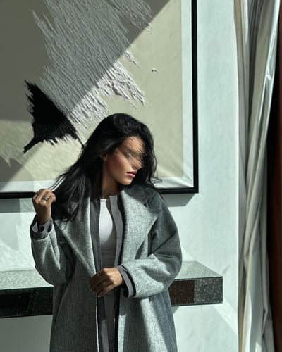 عباية شتوية نص كلوش صوف رمادي مبطنه بكتان رمادي غا...