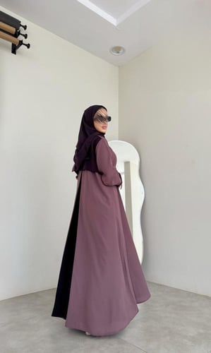 عباية نص كلوش كريب أندونيسي بنفسجي فاتح وبنفسجي غا...