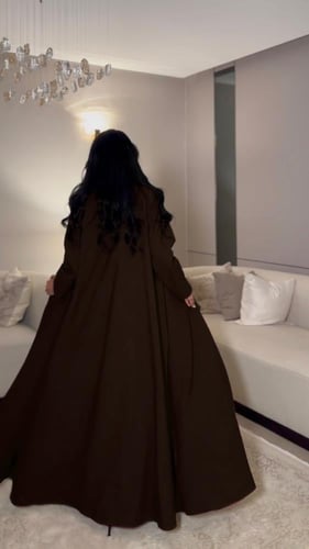 عباية بليزر غير مبطن كتان بني قصة نص كلوش