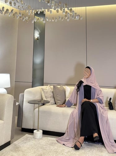 عباية دبل فيس شيفون وكريب لون وردي وبنفسجي قصة نص...