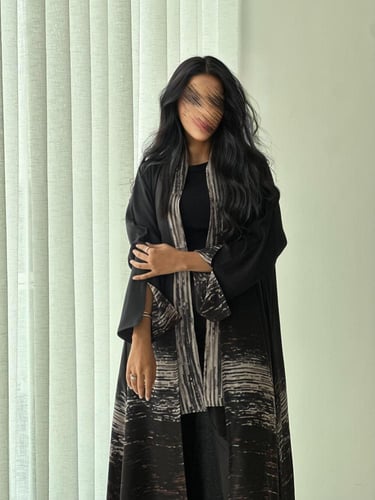 عباية كلوش شيفون جورجيت مشجر وطرحة بطرف مشجر