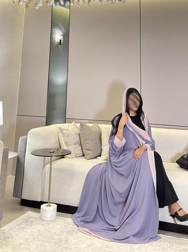 عباية دبل فيس شيفون وكريب لون وردي وبنفسجي قصة نص...