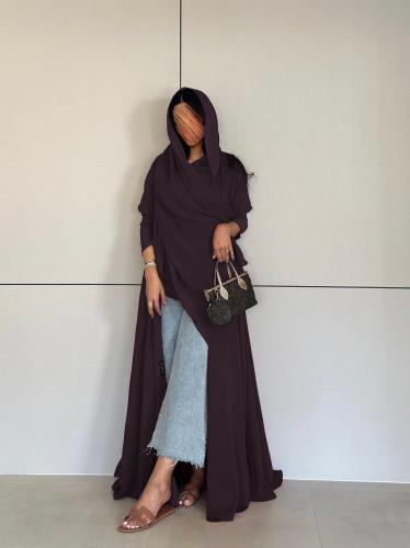 عباية تربل كلوش كريب أمريكي بنفسجي غامق