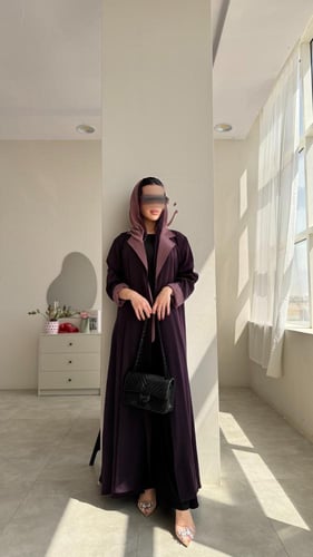 عباية بليزر نص كلوش كريب لميا بنفسجي غامق وبنفسجي...