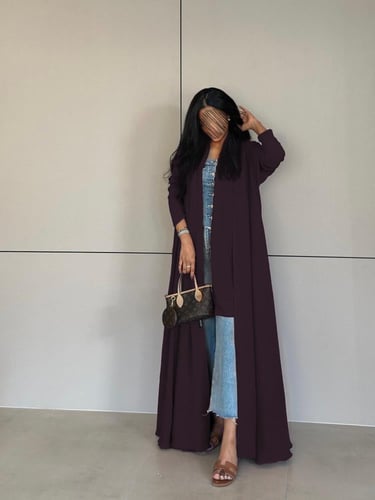 عباية تربل كلوش كريب أمريكي بنفسجي غامق