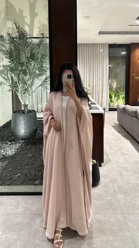 عباية نص بشت لنن بحريني وردي مع كلفة تطريز