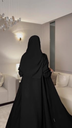 عباية بليزر غير مبطن كتان اسود نص كلوش