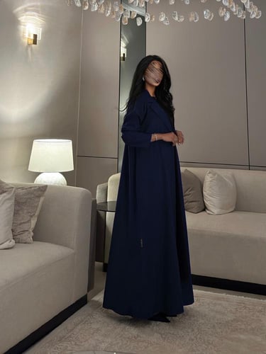 عباية بليزر غير مبطن كتان كحلي قصة نص كلوش