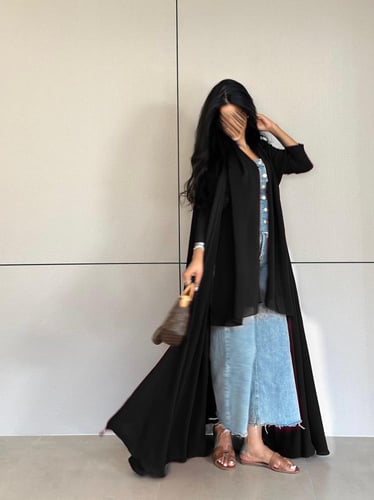 عباية تربل كلوش كريب أمريكي اسود