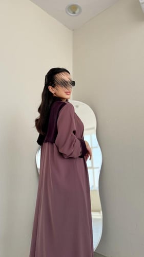 عباية نص كلوش كريب أندونيسي بنفسجي فاتح وبنفسجي غا...