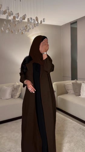 عباية بليزر غير مبطن كتان بني قصة نص كلوش