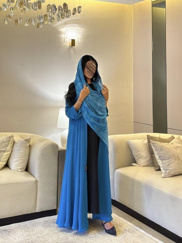 عباية لنن دبل كلوش مع طرحة مشجر