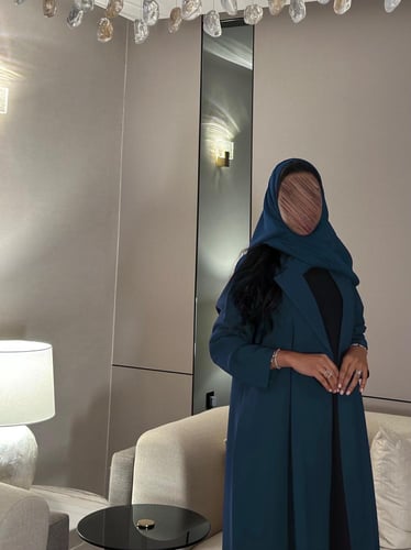 عباية بليزر غير مبطن كتان تركواز قصة نص كلوش