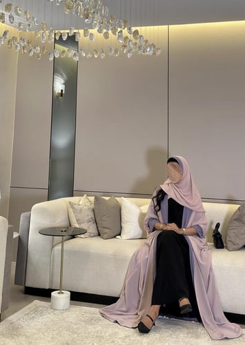 عباية دبل فيس شيفون وكريب لون وردي وبنفسجي قصة نص...