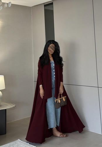 عباية تربل كلوش كريب أمريكي عنابي غامق