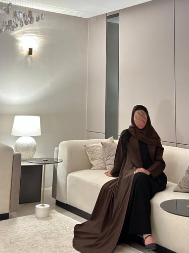 عباية بليزر غير مبطن كتان بني قصة نص كلوش