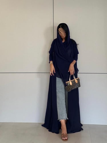 عباية تربل كلوش كريب أمريكي كحلي