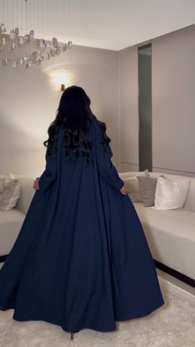 عباية بليزر غير مبطن كتان كحلي قصة نص كلوش