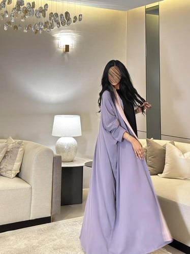 عباية دبل فيس شيفون وكريب لون وردي وبنفسجي قصة نص...