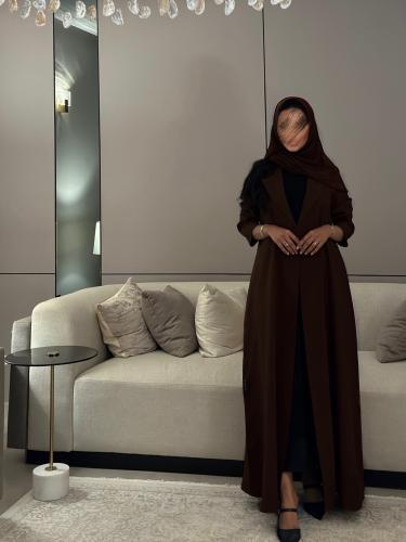 عباية بليزر غير مبطن كتان بني قصة نص كلوش