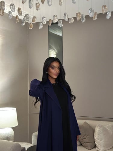 عباية بليزر غير مبطن كتان كحلي قصة نص كلوش