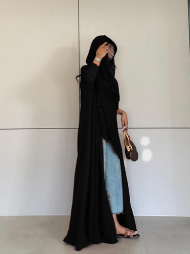 عباية تربل كلوش كريب أمريكي اسود