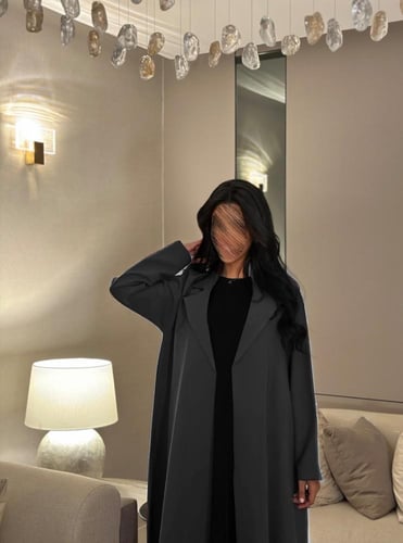 عباية بليزر غير مبطن كتان رمادي قصة نص كلوش