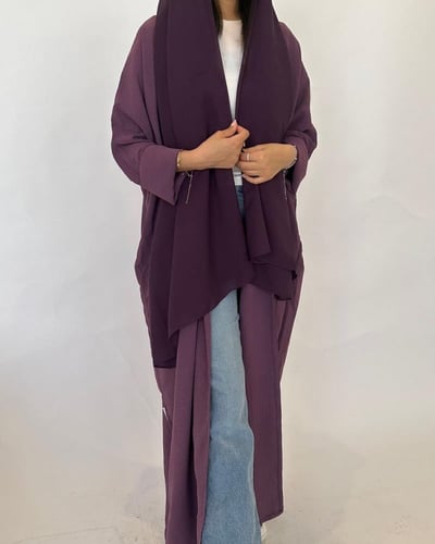 عباية نص بشت بنفسجي كريب مكسر