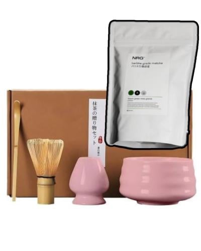 طقم ادوات الماتشا الوردي + ماتشا NRG