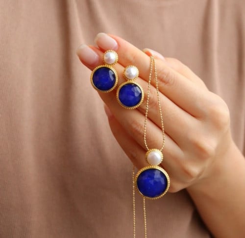 طقم سلسال و حلق مطلي ذهب