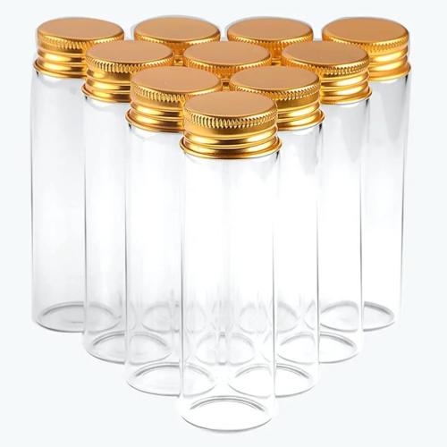 علب زجاجية شفافة بغطاء ذهبي (12 قطعة) مقاس 3*8 سم