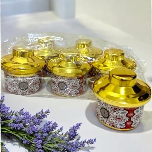 مجموعة من 12 قطعة من قدور التوزيعات بغطاء ذهبي ومز...