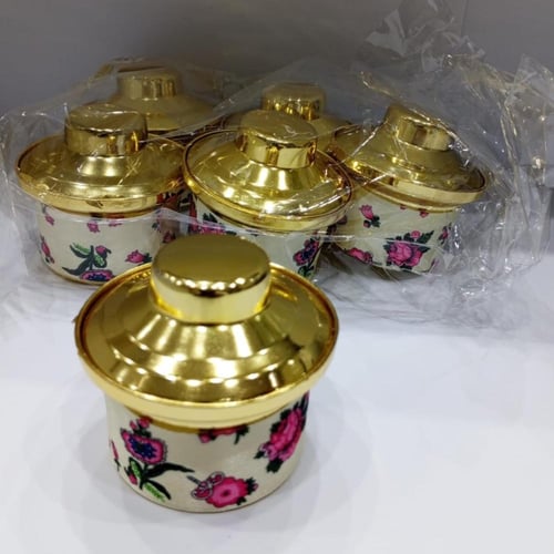 مجموعة من 12 قطعة من قدور التوزيعات بغطاء ذهبي بال...