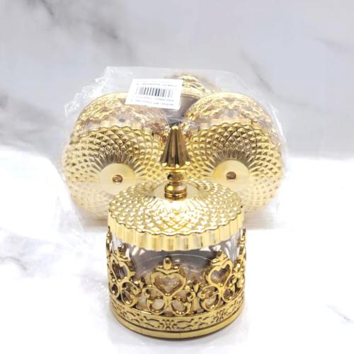 مجموعة 12 من علب التعبئة دائري الشكل مع غطاء ذهبي