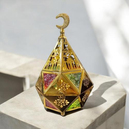 مجموعة من 12 قطعة من فوانيس معدنية باللون الذهبي ب...