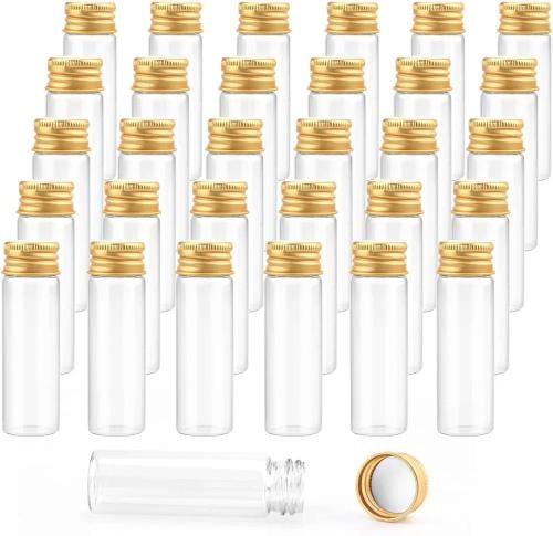 علب زجاجية شفافة بغطاء ذهبي (12 قطعة) مقاس 3*7 سم