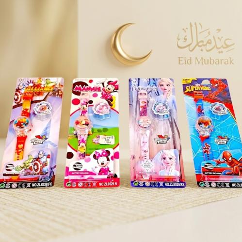 مجموعة (12) من ساعات يد مضيئة للاطفال بتصاميم كرتو...