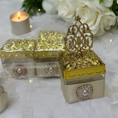 مجموعة من 12 قطعة من علب التعبئة مزينة بشريط لامع