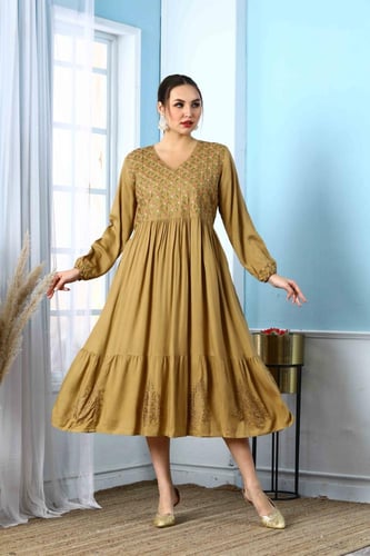 جلابية مدى استايل كويتي لون بيج غامق موديل RB5-138