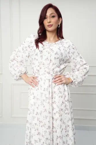 جلابية كويتي لون ابيض مشجر موف موديل CH5-14