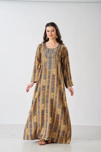 جلابية استايل مخور اماراتي لون بيج موديل SX6-112